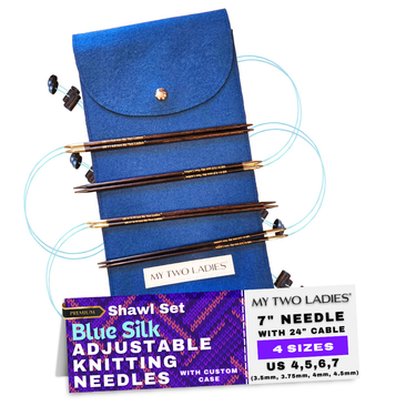 Blue Silk | Shawl Set | Adjustable Knitting Needles | 4 Sizes | US4, US5, US6, US7 | w/custom case